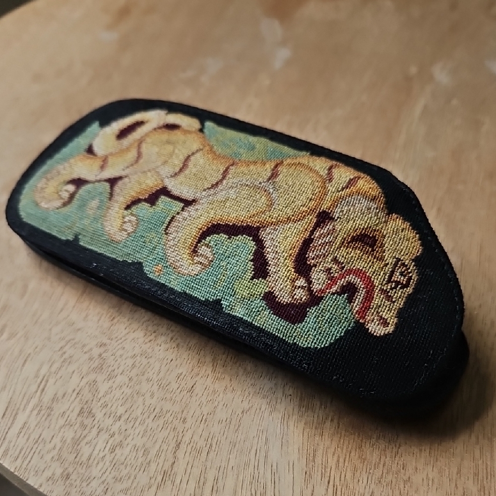 Lion Needlepoint And Leather Sun Glasses Case